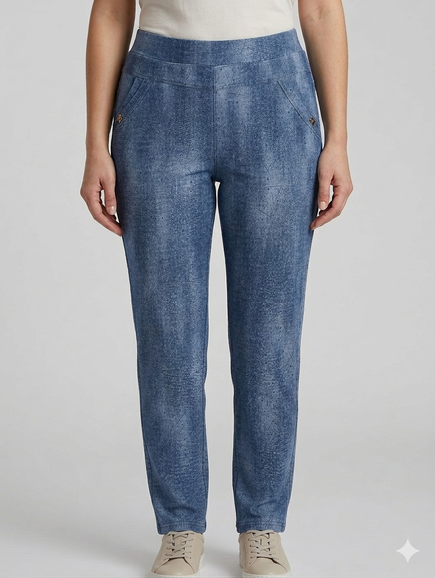 Pantalon bleu à motifs abstraits - Confort & style - taille XL