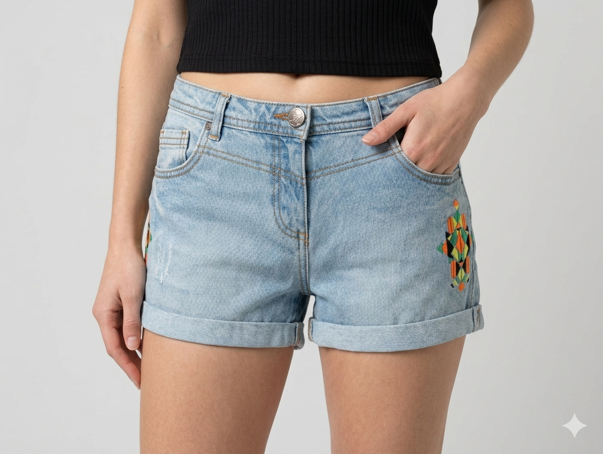 Short en jean- "G-one by gémo" - Détails brodés - Taille M