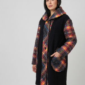 Manteau en laine noir et multicolore - "Made in italy" porté