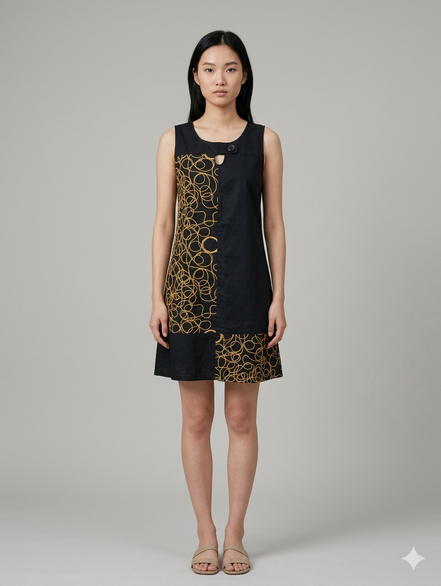 Robe courte graphique noire et or - Taille 40