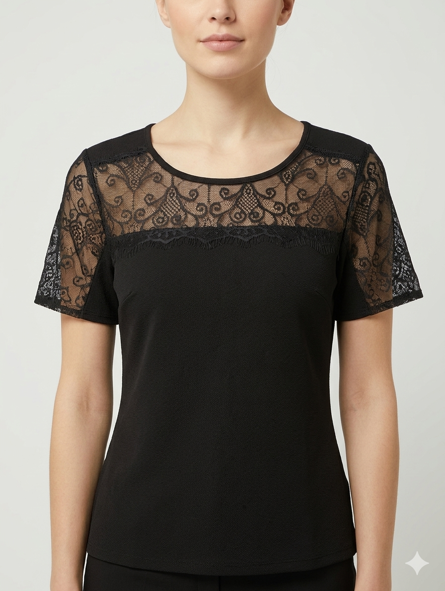 Haut Noir avec Détails Dentelle - "Newco" - Taille M porté