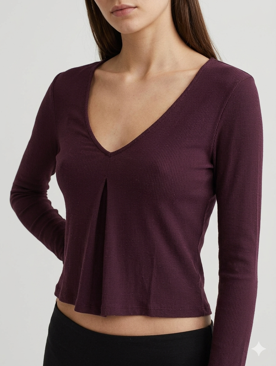 Haut Prune Nervuré - "H&M" - Taille M porté