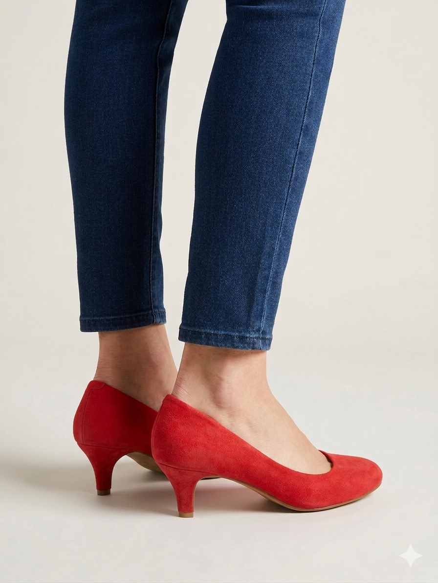 Escarpins corail / rose effet velours – "Club by gémo" - Taille 37 portéé