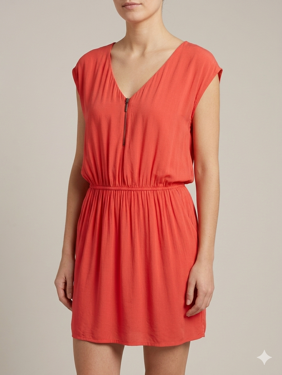 Robe Fluide Corail à Zip - "Camaïeu" - Taille 44 portée