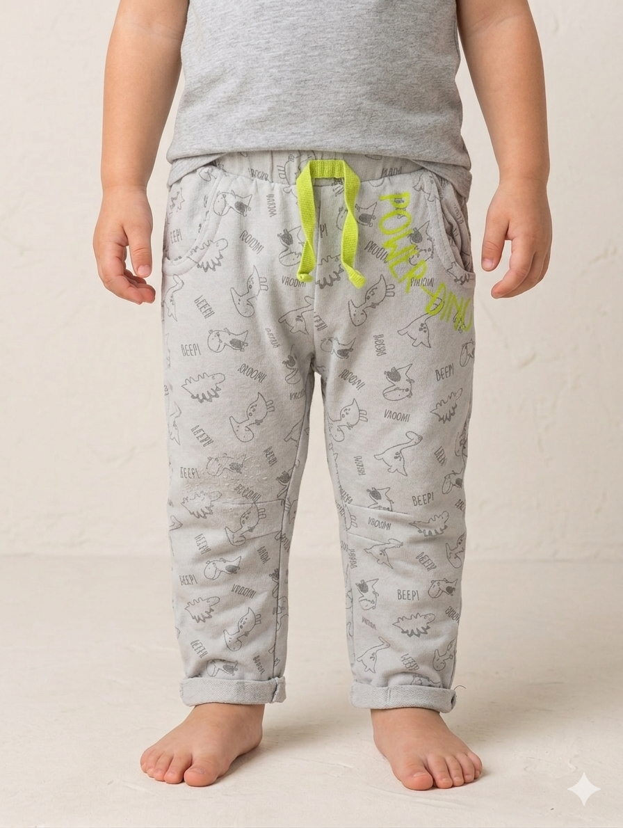 Pantalon gris motif dinosaure - "Ergee" - Taille 86cm porté