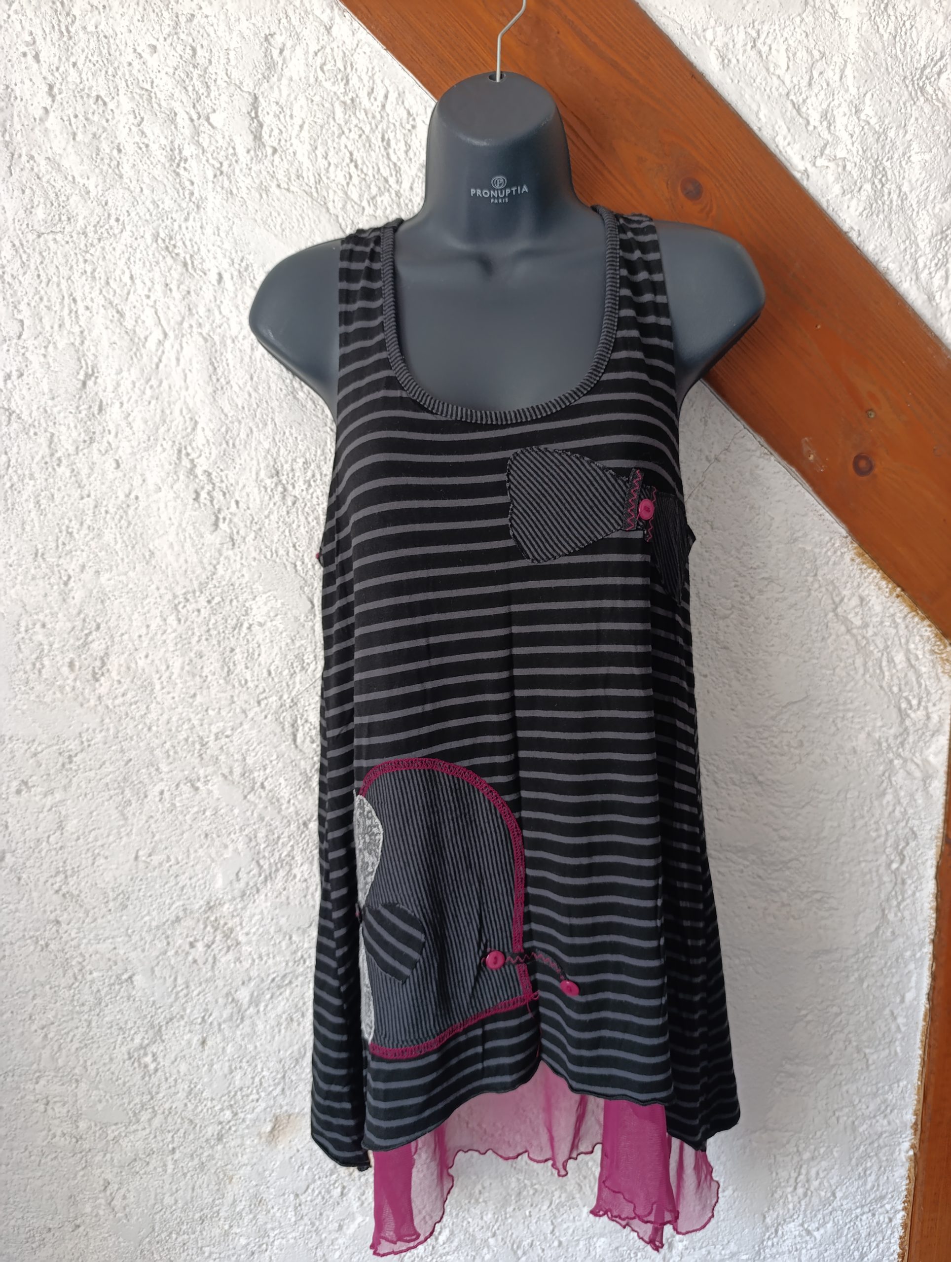 Tunique noir et gris doublure prune - "Xanaka" - Taille M de face