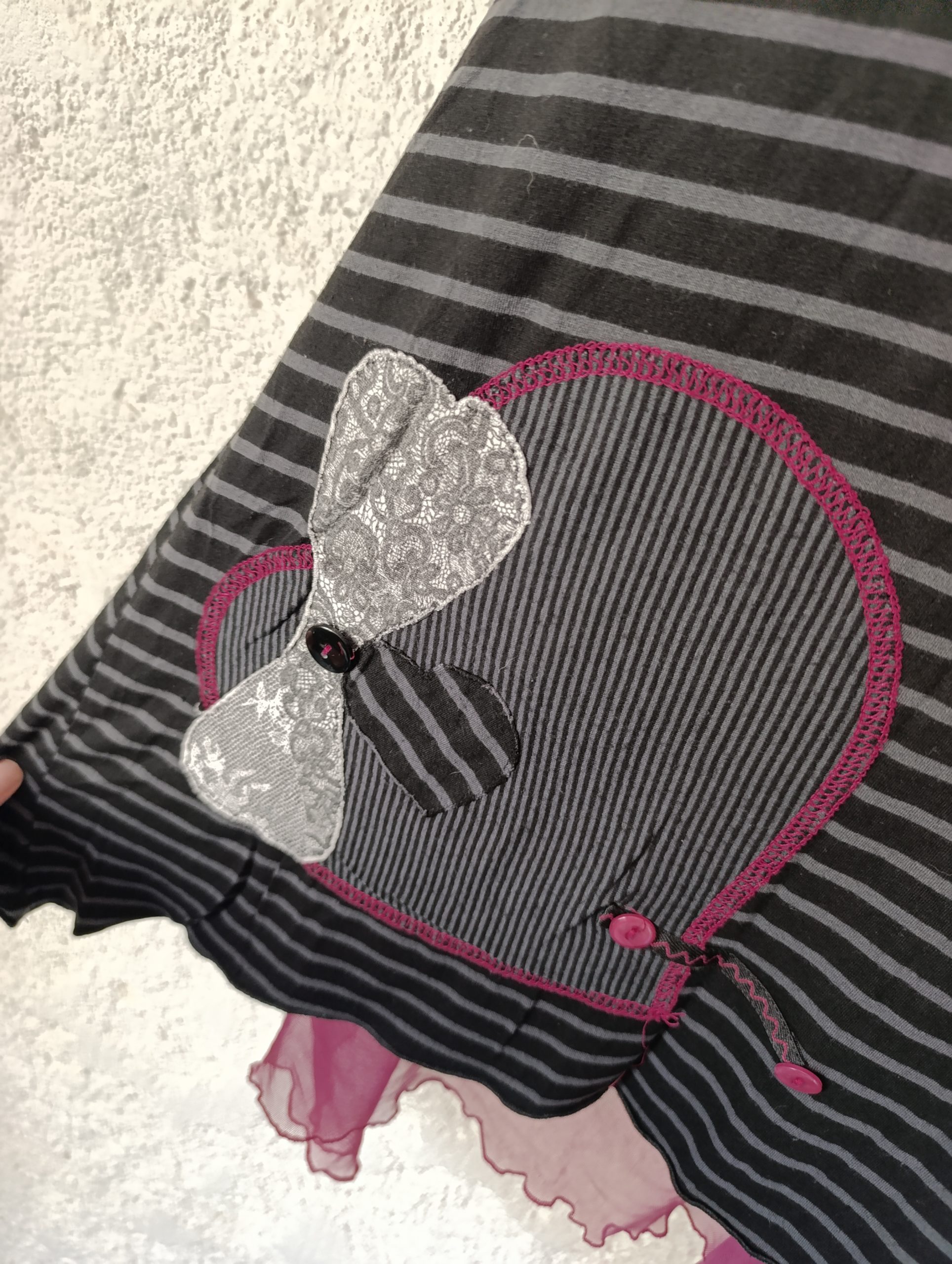 empiecement Tunique noir et gris doublure prune - "Xanaka" - Taille M