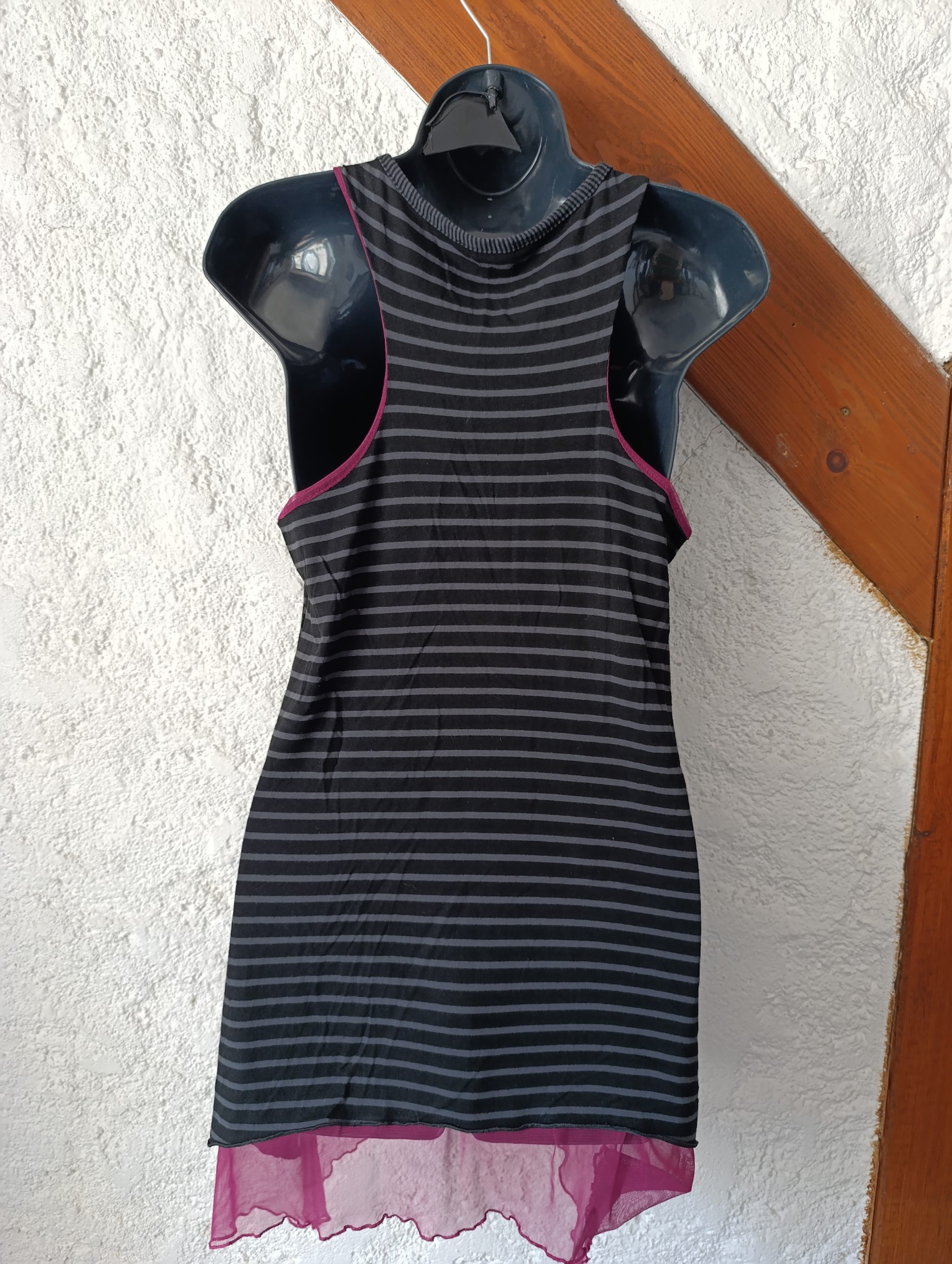 Tunique noir et gris doublure prune - "Xanaka" - Taille M de dos