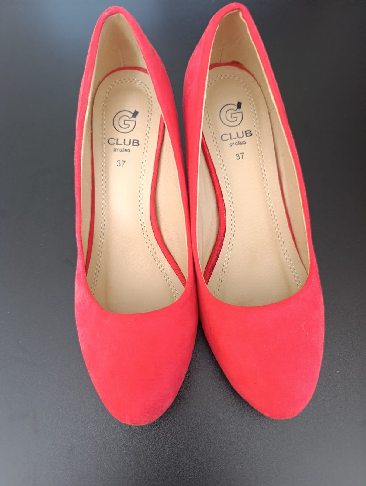 Escarpins corail / rose effet velours – "Club by gémo" - Taille 37 dessus