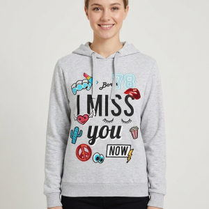 Sweat à capuche gris à motifs pop - "Inside" - taille S porté
