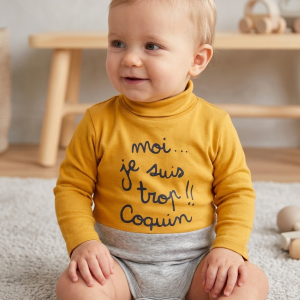 Tshirt manche longue "Trop Coquin" - "Baby by gémo" - Taille 9 mois porté