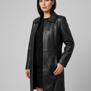 Trench-coat en cuir noir - "DREAMERS" - Taille XL - Neuve porté