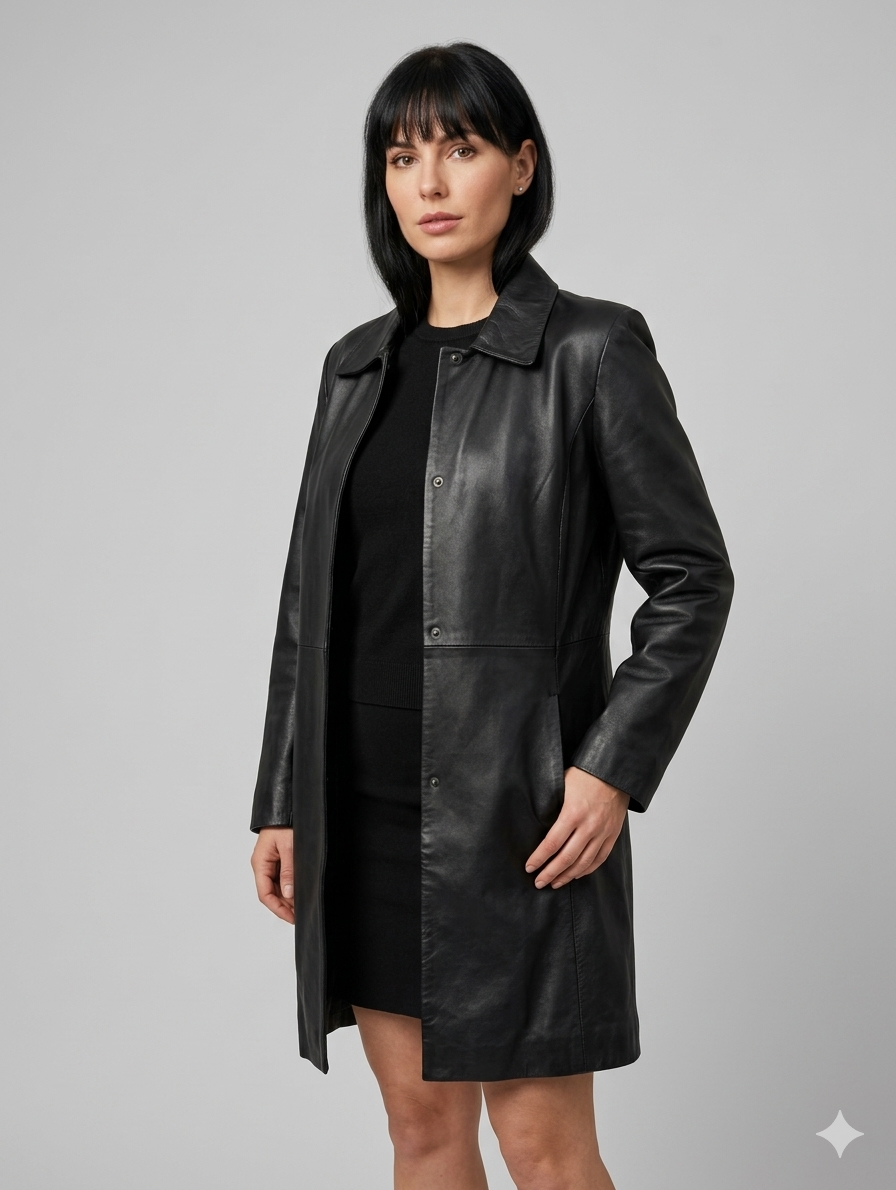 Trench-coat en cuir noir - "DREAMERS" - Taille XL - Neuve porté