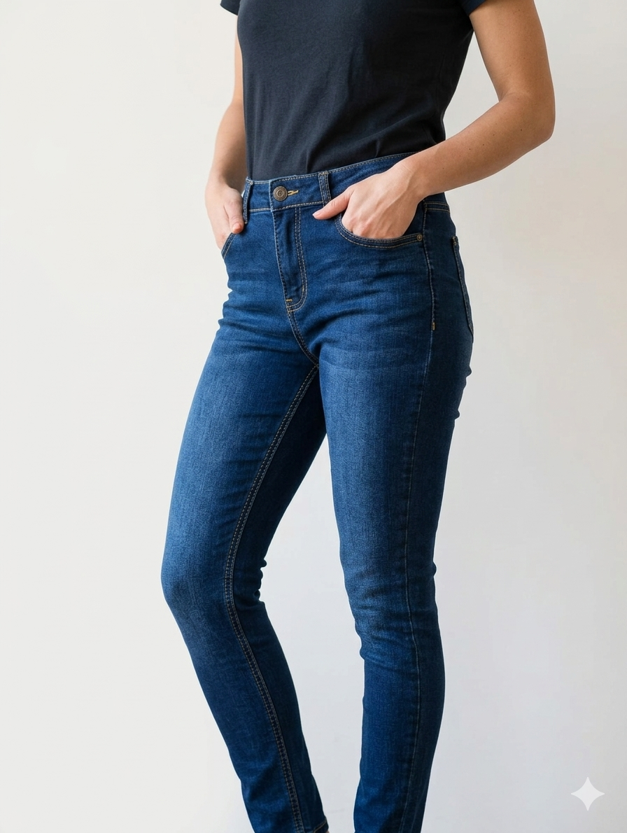 Jean slim bleu délavé - "Gémo" - Taille 44 porté